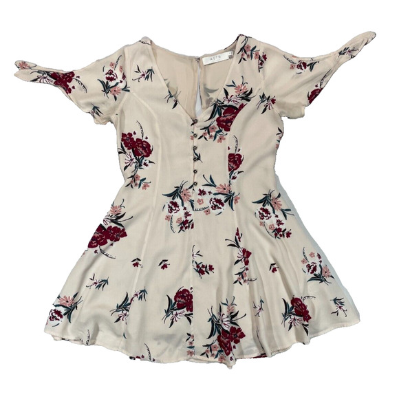 ASTR The Label Cream Red Floral Button Front Ruffle Mini Dress Size Small - Picture 1 of 14
